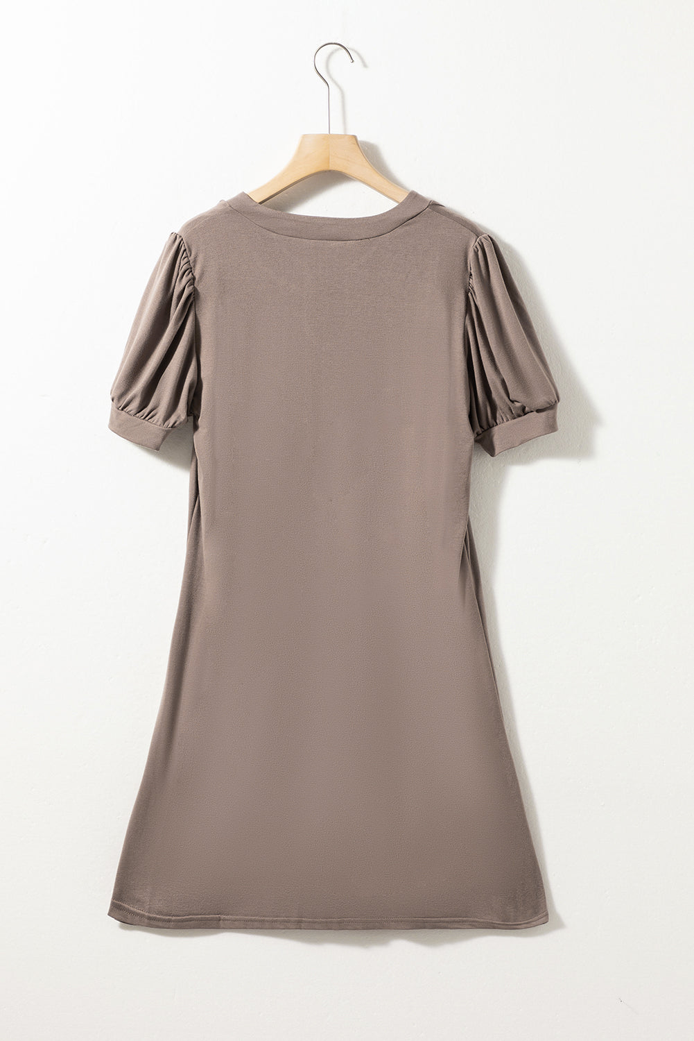 Desert Palm Notched Neck Pleated Puff Sleeve T Shirt Dress