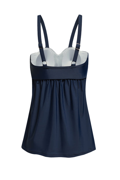 Navy Blue Ruched Swing Tankini Swimsuit