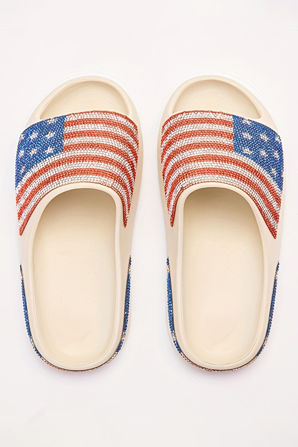 White Rhinestone American Flag Thick Sole Slippers