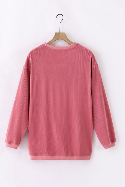 Strawberry Pink Ribbed Corded Oversized Sweatshirt