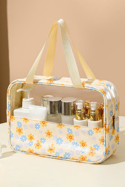 Mist Blue Floral Print Zipper Waterproof Clear Makeup Bag