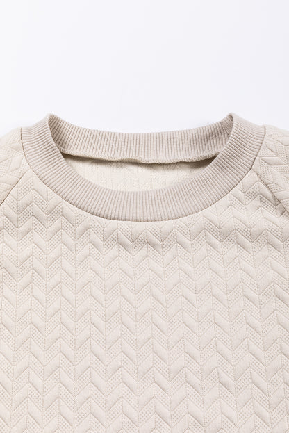 Beige Solid Textured Raglan Sleeve Pullover Sweatshirt