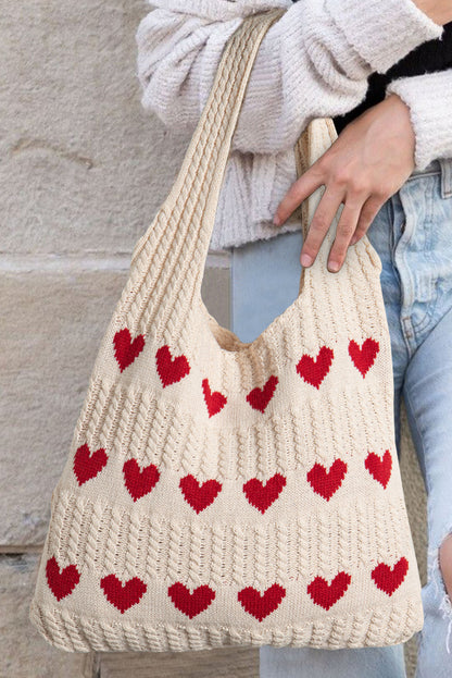 Blue Heart Pattern Knit Shoulder Bag