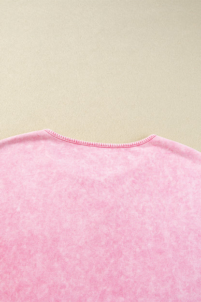 Strawberry Pink Mineral Wash Exposed Seam Drop Shoulder Oversized Tee