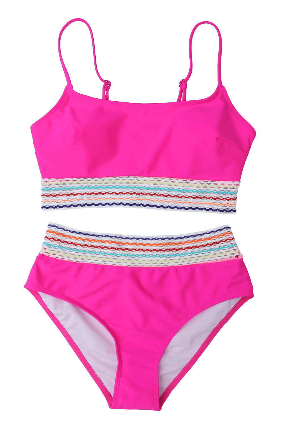 Rose Striped Patchwork Spaghetti Strap High Waist Bikini Set