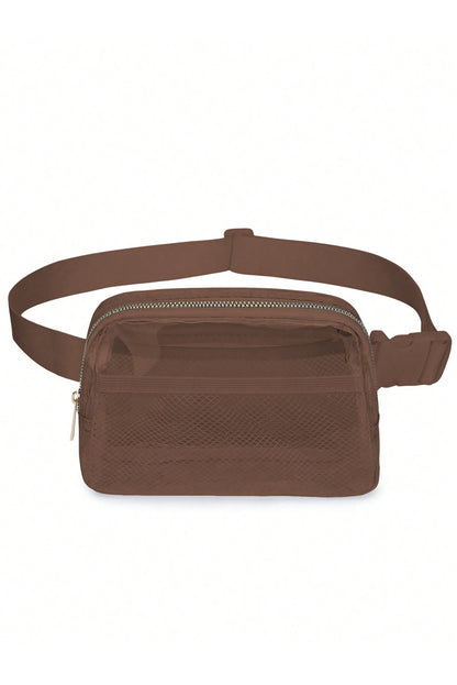 Brown Adjustable Straps Zipper Clear Waist Bag