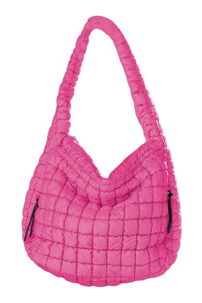 Rose Red Quilted Puffy Large Shoulder Bag