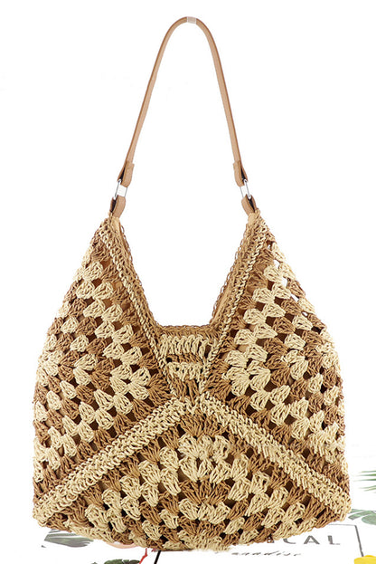 Wholesale Khaki Hollowed Bohemian Straw Woven Shoulder Bag