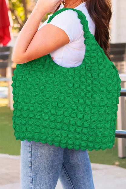 Green Textured Pleated Bubble Shoulder Bag