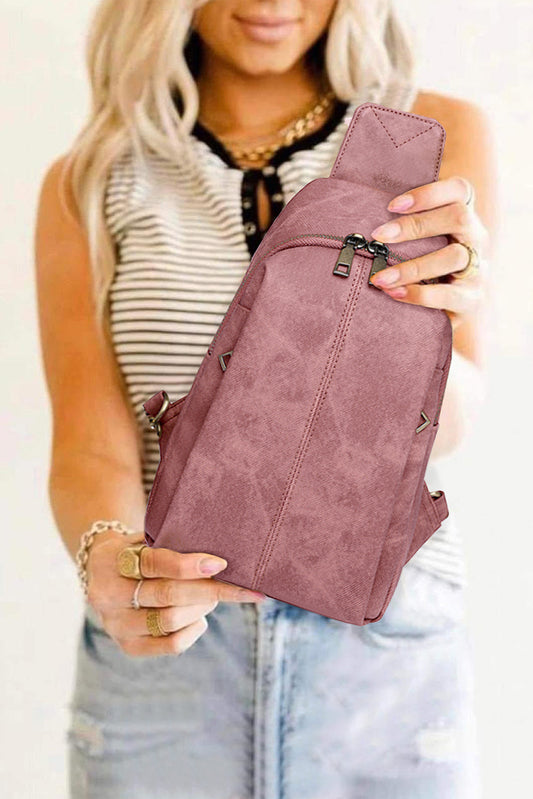 Rose Tan Plain Vintage Suede Crossbody Bag