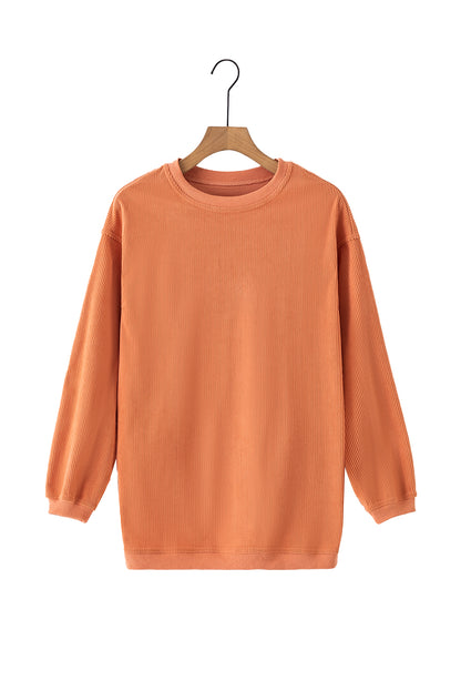 Orange Ribbed Corded Oversized Sweatshirt