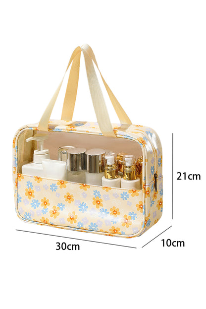 Mist Blue Floral Print Zipper Waterproof Clear Makeup Bag