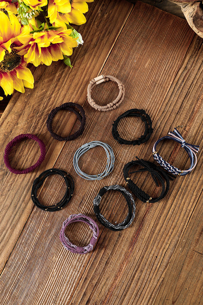 Black Multicolour 20pcs Boho Knotted Hair Ties