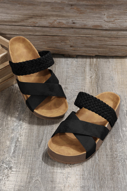 Brown Braided Detail Criss Cross Platform Sandals