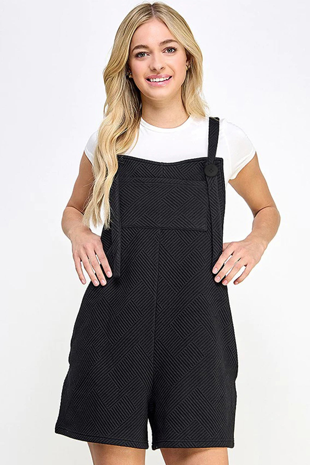 Black Adjustable Straps Textured Romper