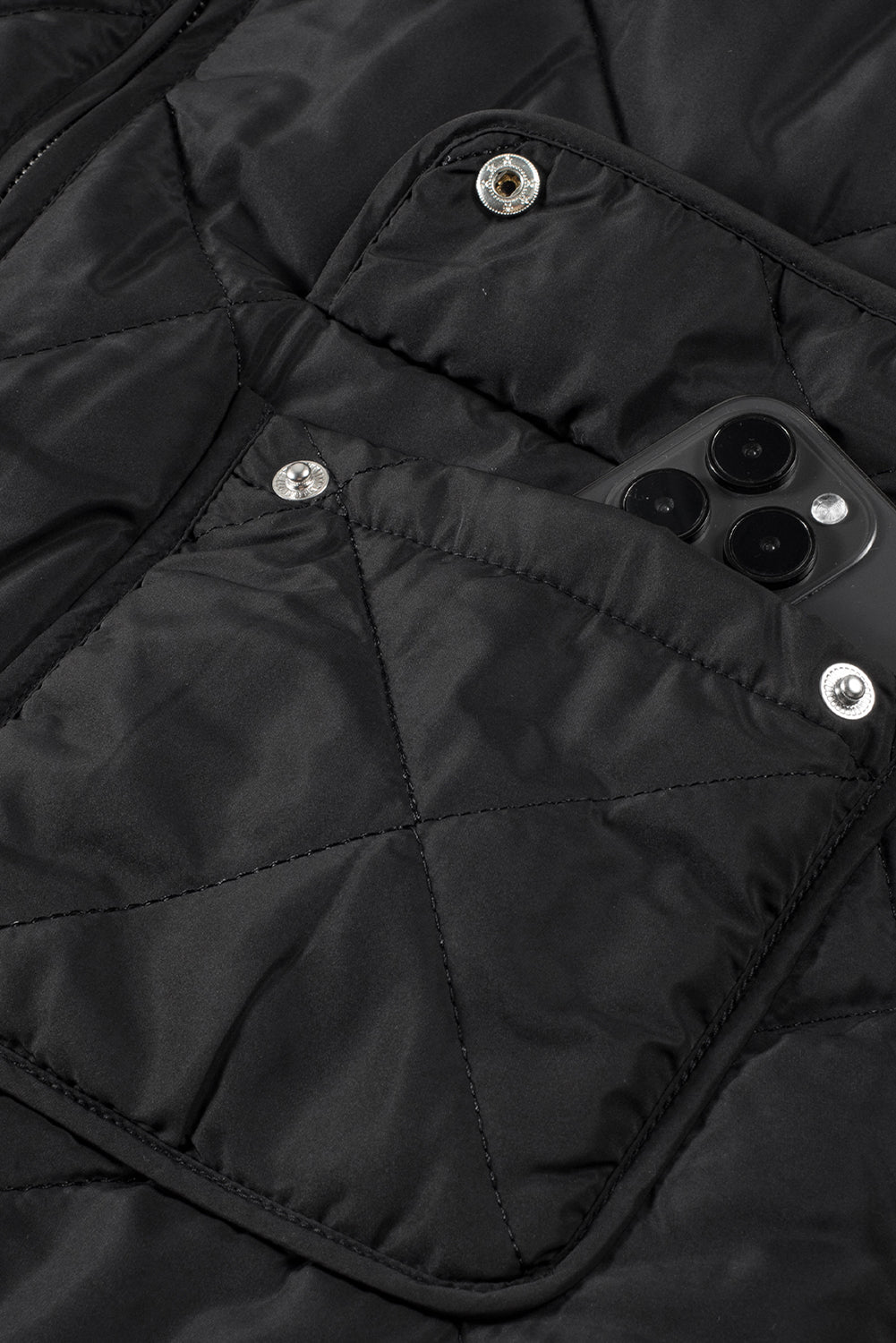 Black Fleece Lined Quilted Zip up Vest Coat