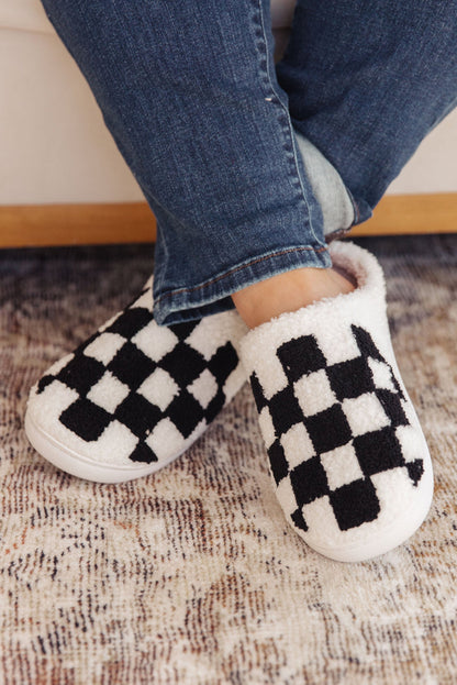 Fiery Red Checkered Print Fuzzy Slip On Winter Slippers