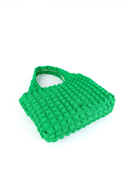 Green Textured Pleated Bubble Shoulder Bag