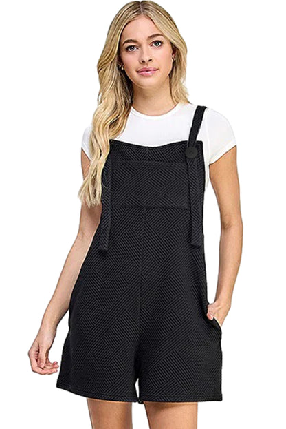 Black Adjustable Straps Textured Romper