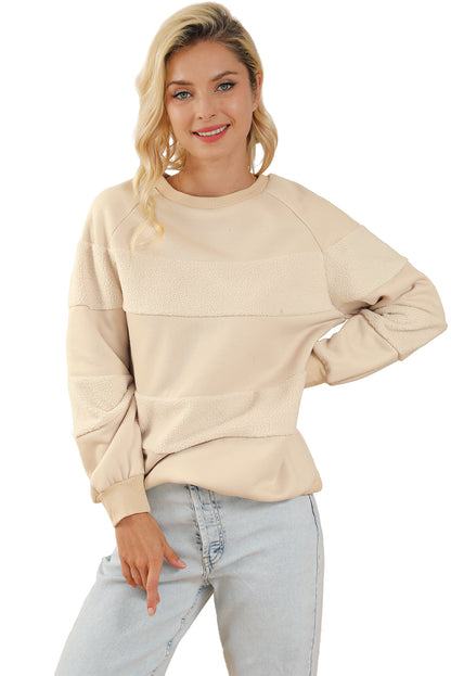 Oatmeal Contrast 2-tone Patchwork Raglan Sleeve Sweatshirt