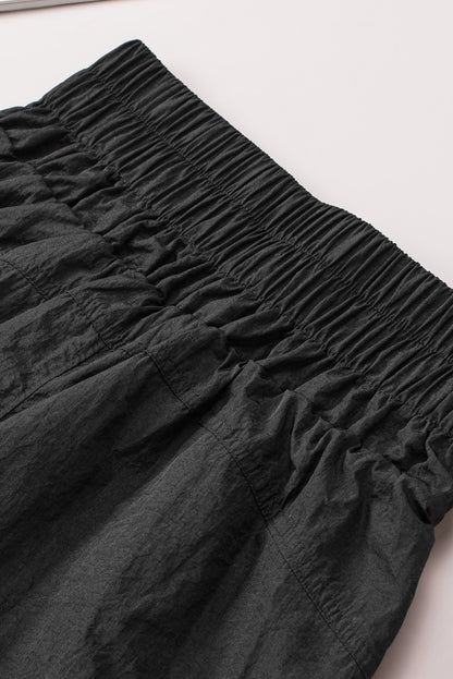 Black Elastic Side Pockets High Waist Shorts