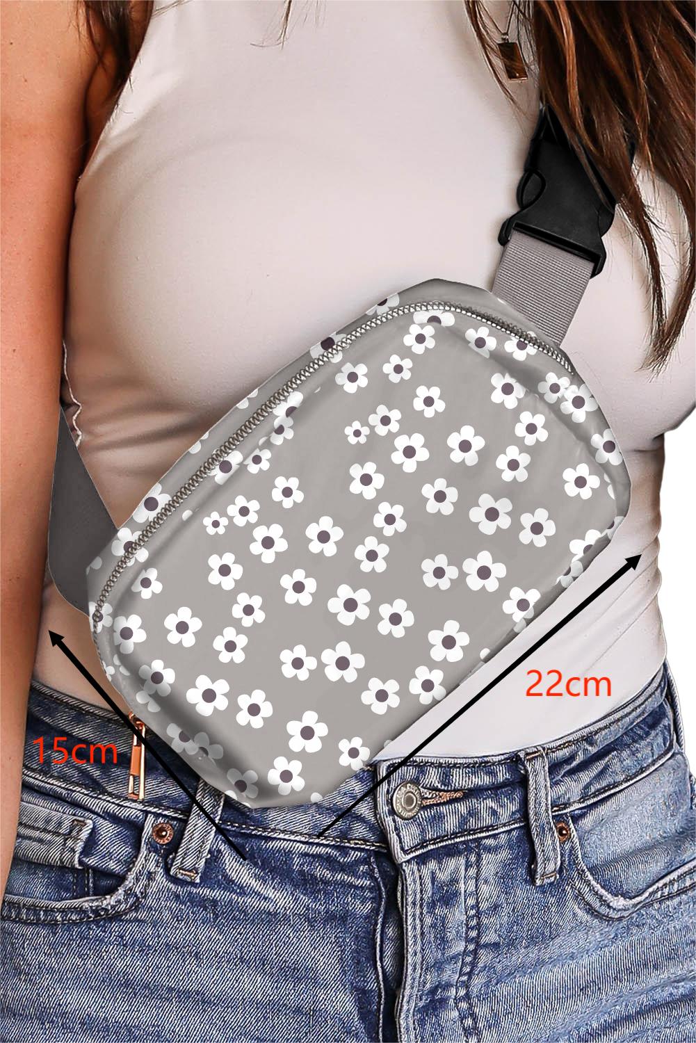 Gray 60s Vintage Flower Print Zip Up Crossbody Bag