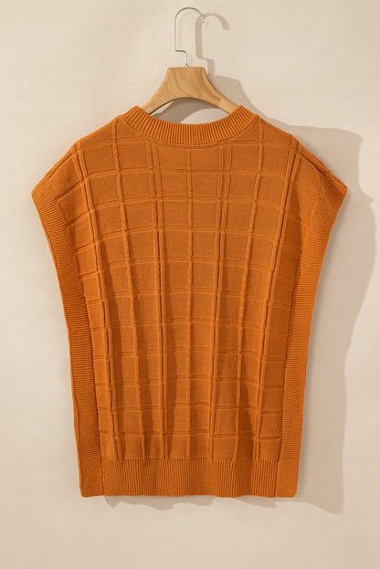 Chestnut Grid Textured Short Sleeve Sweater