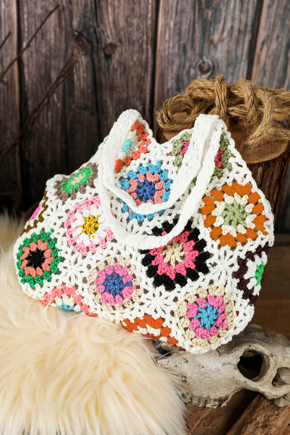 White Boho Floral Crochet Retro Hollowed Handbag