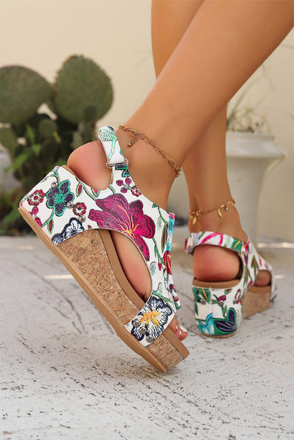 Fiery Red Boho Floral Print Platform Sandals