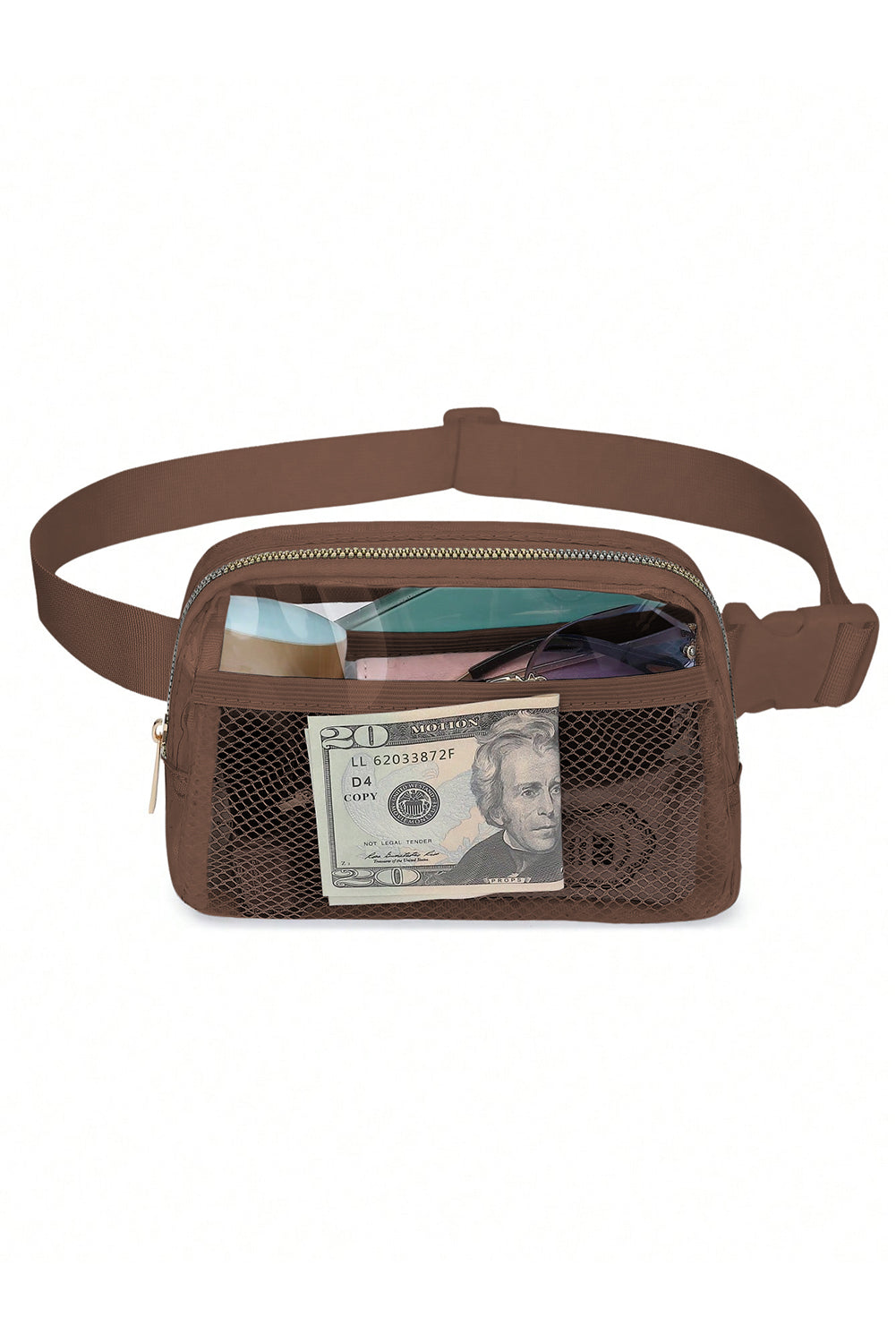 Brown Adjustable Straps Zipper Clear Waist Bag