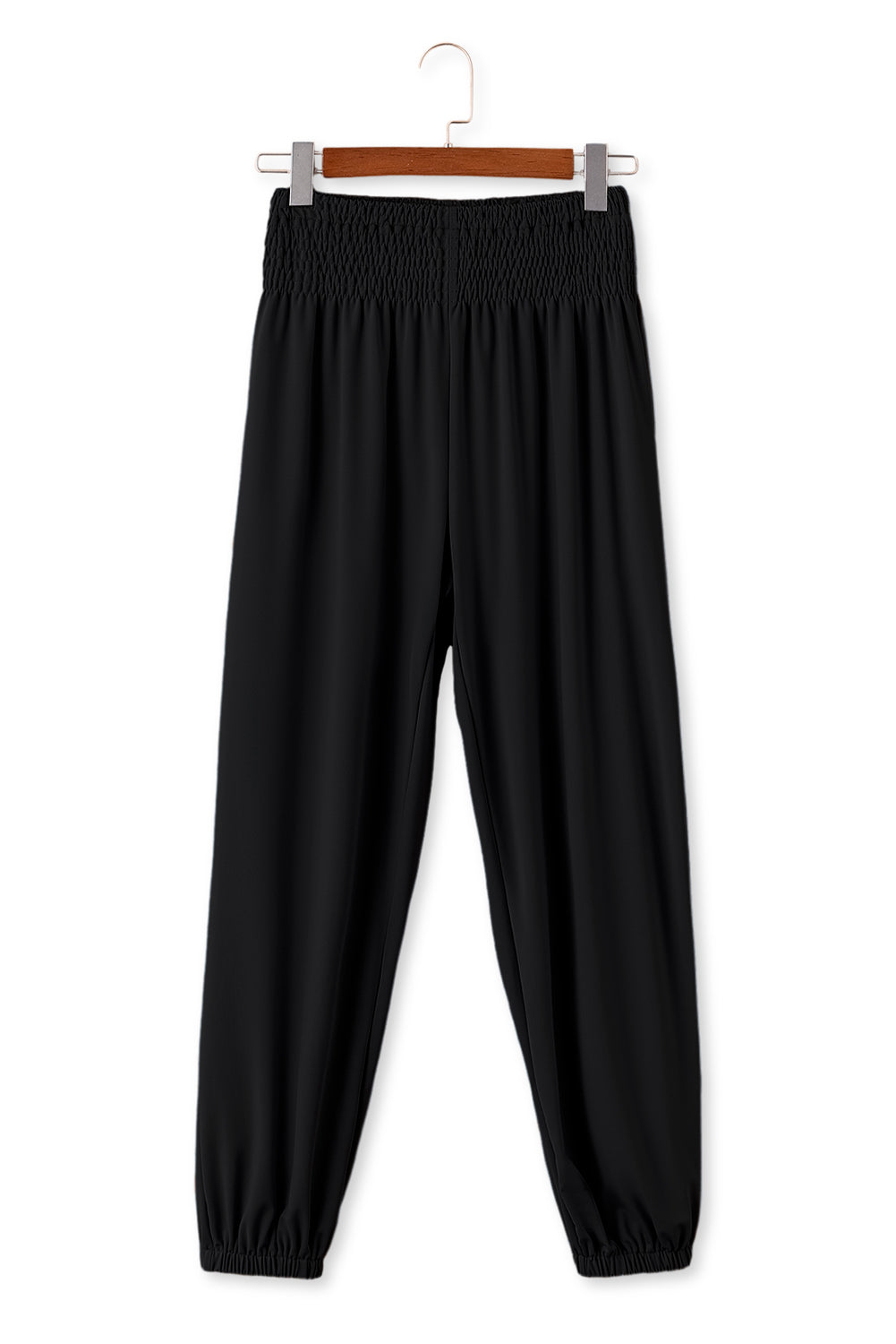 Black Pocketed Smocked High Waist Joggers