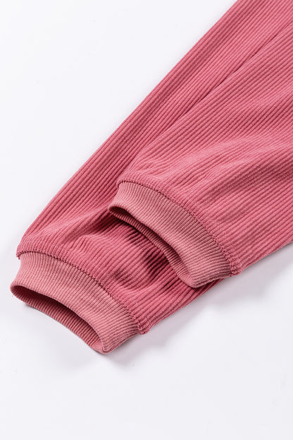 Strawberry Pink Ribbed Corded Oversized Sweatshirt