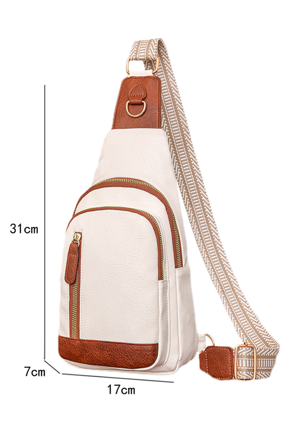 Beige Vintage PU Leather Zipped Crossbody Bag