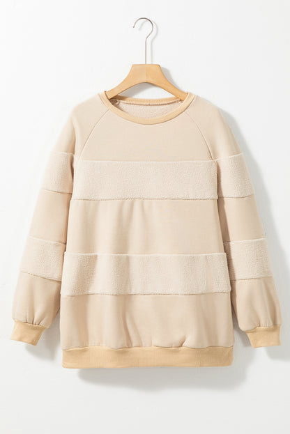 Oatmeal Contrast 2-tone Patchwork Raglan Sleeve Sweatshirt