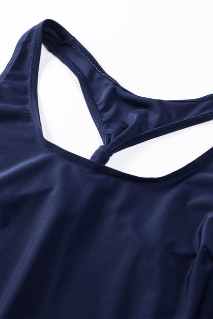 Dark Blue 3pcs Beach Sporty Racerback Tankini Swimsuit