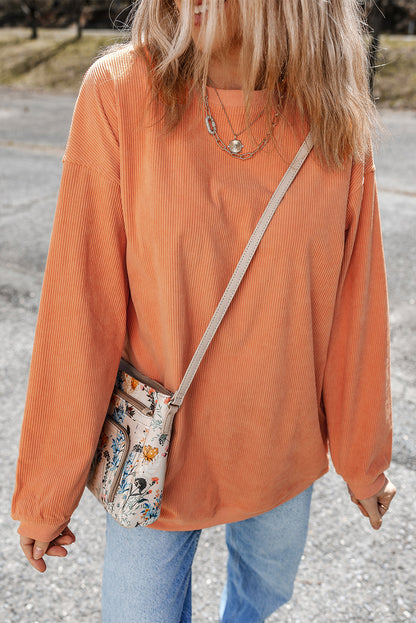 Orange Ribbed Corded Oversized Sweatshirt