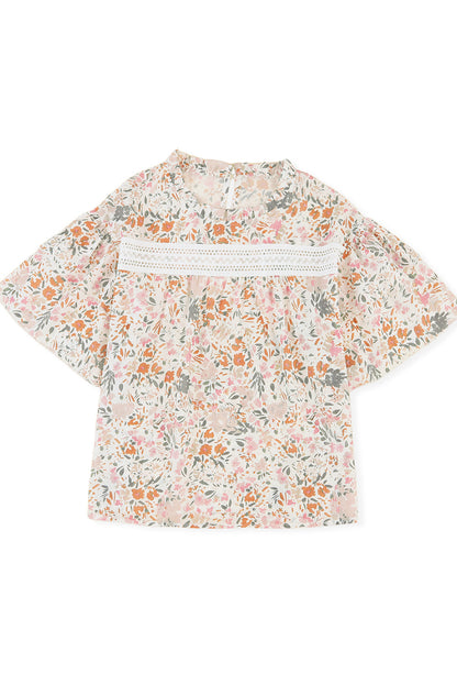 Multicolor Floral Print Wide Batwing Sleeves Blouse