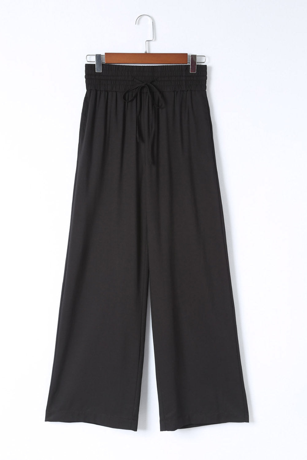 Blue Casual Drawstring Shirred Elastic Waist Wide Leg Pants