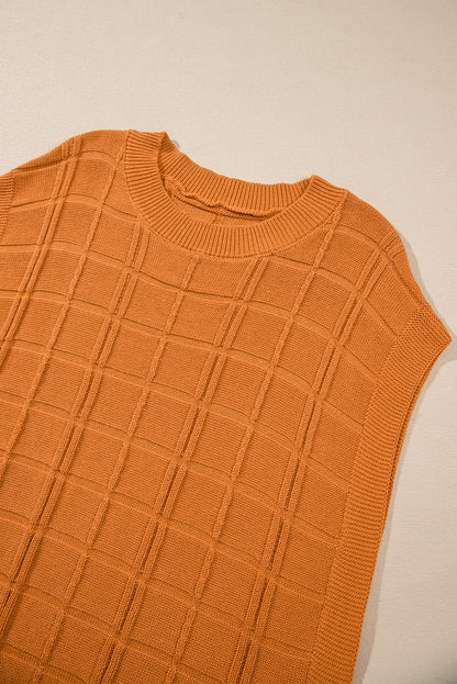 Chestnut Grid Textured Short Sleeve Sweater