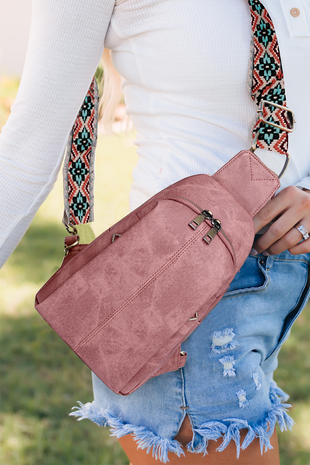 Rose Tan Plain Vintage Suede Crossbody Bag