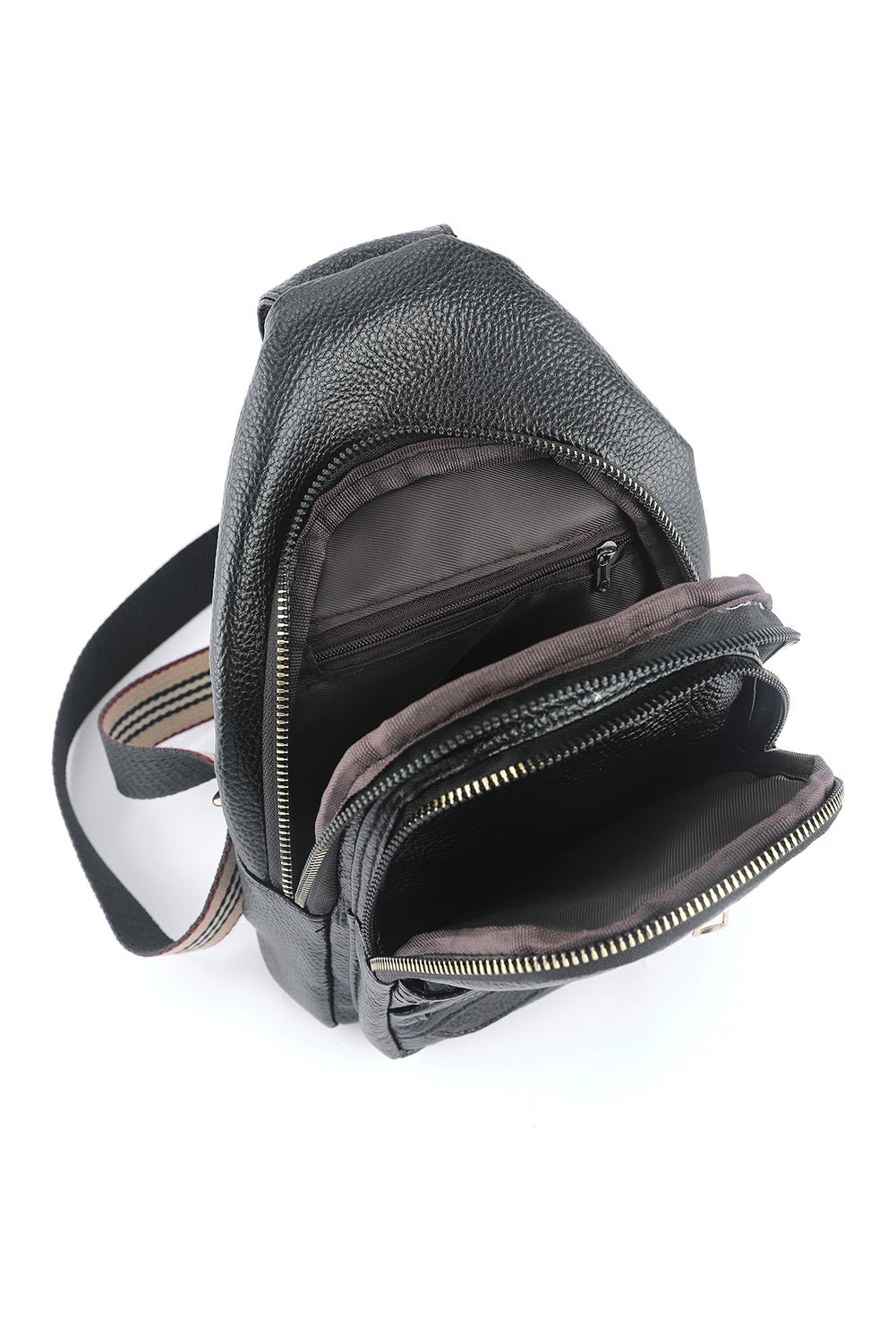 Black Faux Leather Zipped Sling Bag