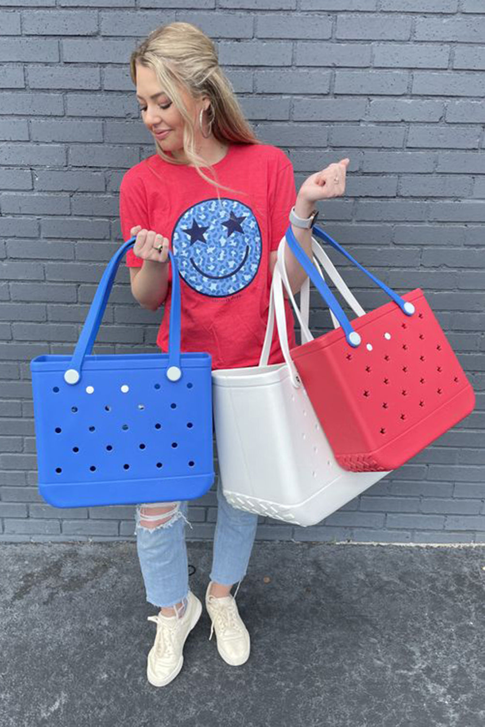 Red Waterproof Hollow Out Tote Bag