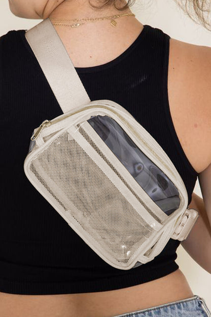 Brown Adjustable Straps Zipper Clear Waist Bag