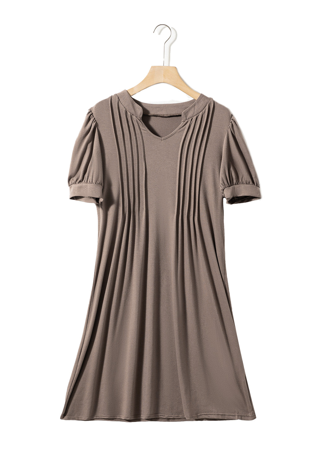 Desert Palm Notched Neck Pleated Puff Sleeve T Shirt Dress