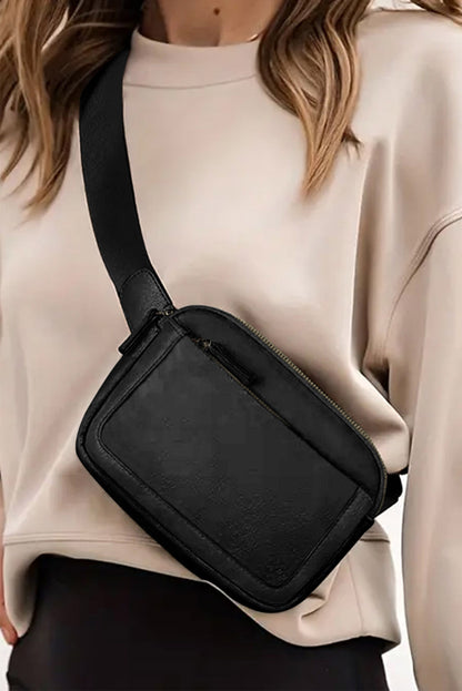 Black Minimalist Multi-zipped Crossbody Bag