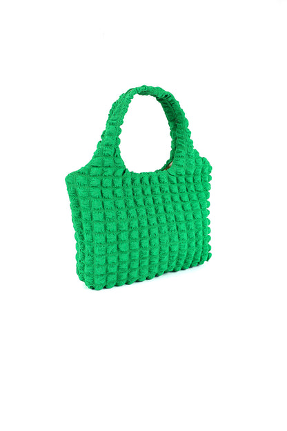 Green Textured Pleated Bubble Shoulder Bag