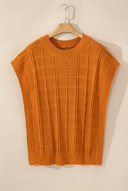 Chestnut Grid Textured Short Sleeve Sweater