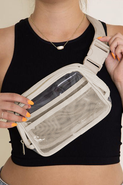 Brown Adjustable Straps Zipper Clear Waist Bag