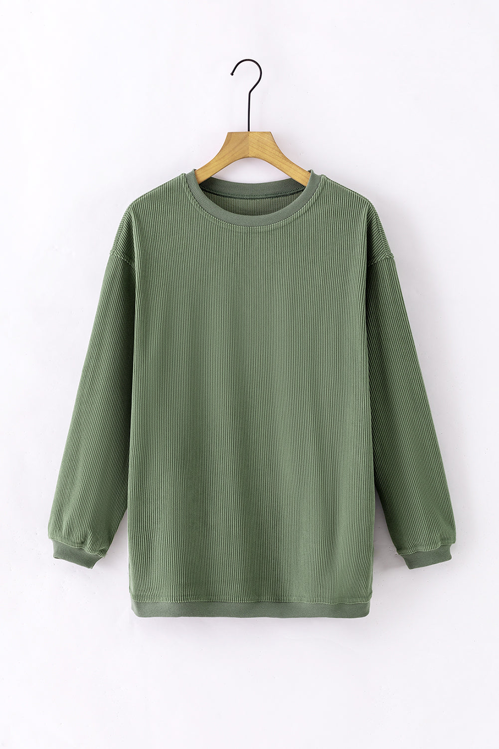 Green Ribbed Corded Oversized Sweatshirt