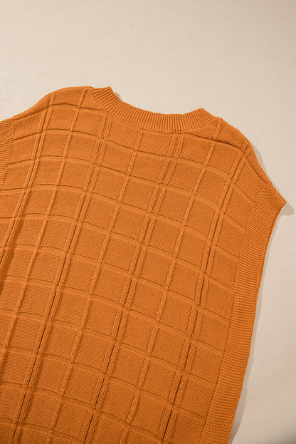 Chestnut Grid Textured Short Sleeve Sweater